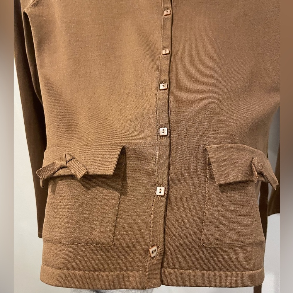 Silk Brown Button-Up Women's cardigan with tie waist - Picture 16 of 16